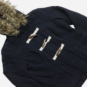 Womens Y2k Style Aberctombie & Fitch Cropped Fit Faux Fur Trim Duffel Coat